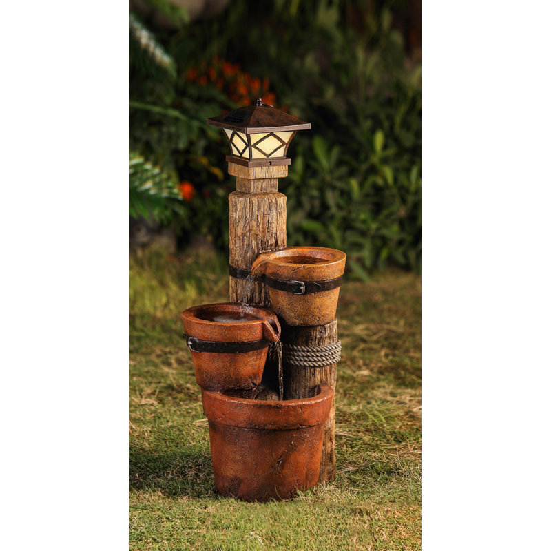 Jeco Inc. Resin/Fiberglass Solar 3 Pot Pillar Lamp Water Fountain with